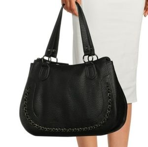 Jessica Simpson Charlie Satchel Black w/Gold Chainlink Detail